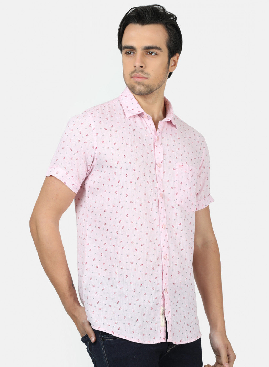 Men Pink Printed Linen Shirt