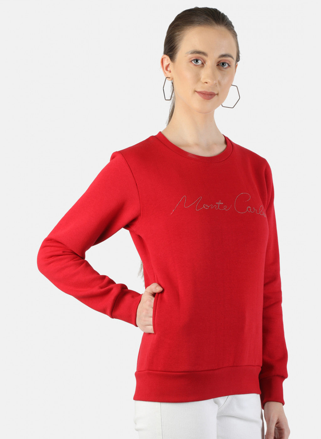 Women Red Embroidered Sweatshirt