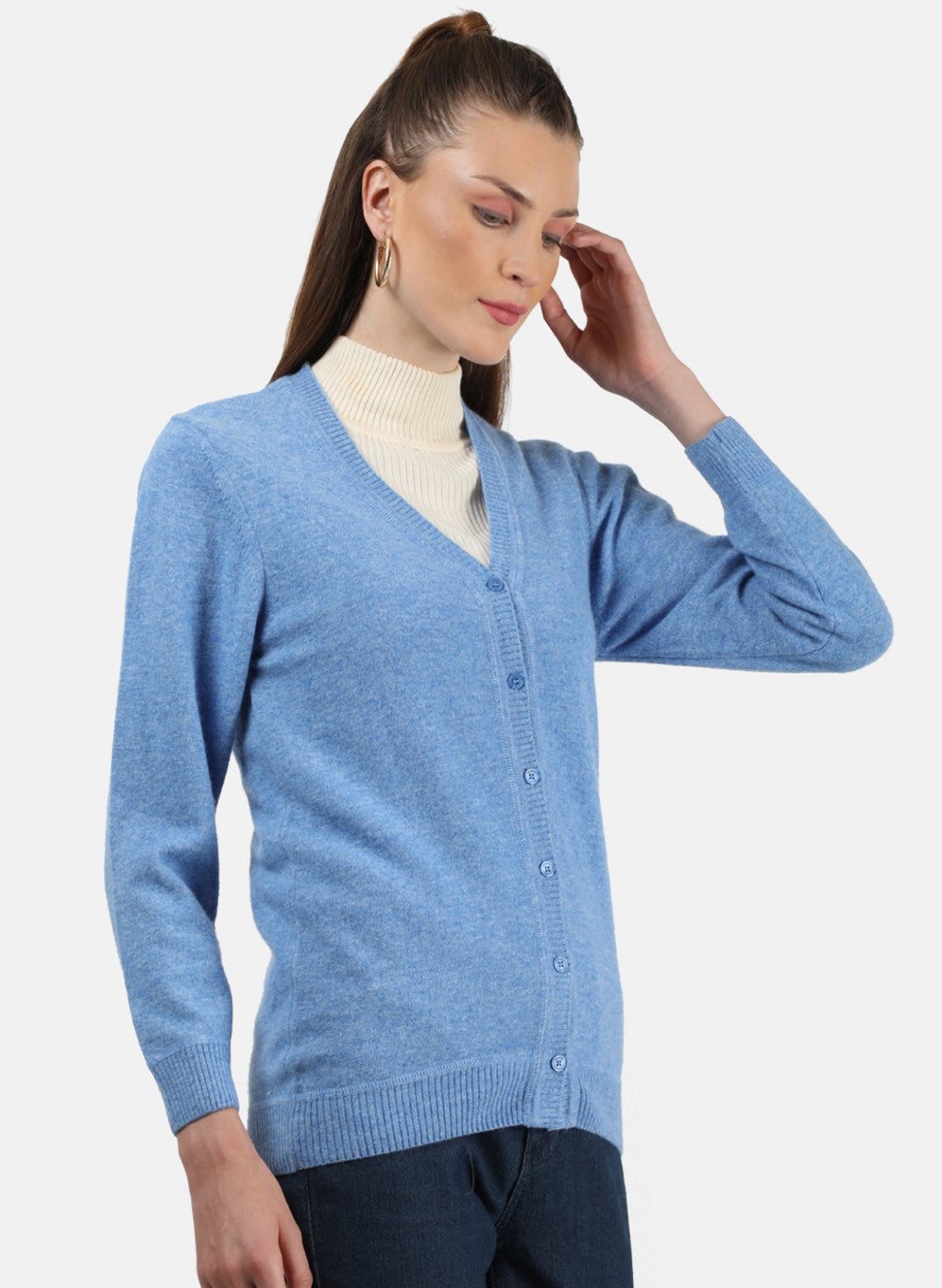 Women Blue Solid Cardigan