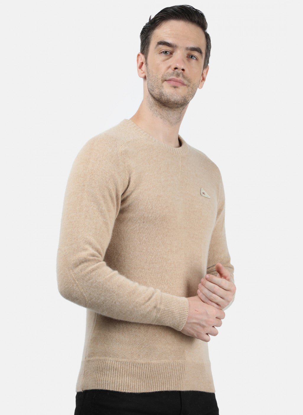 Men Beige Solid Pullover
