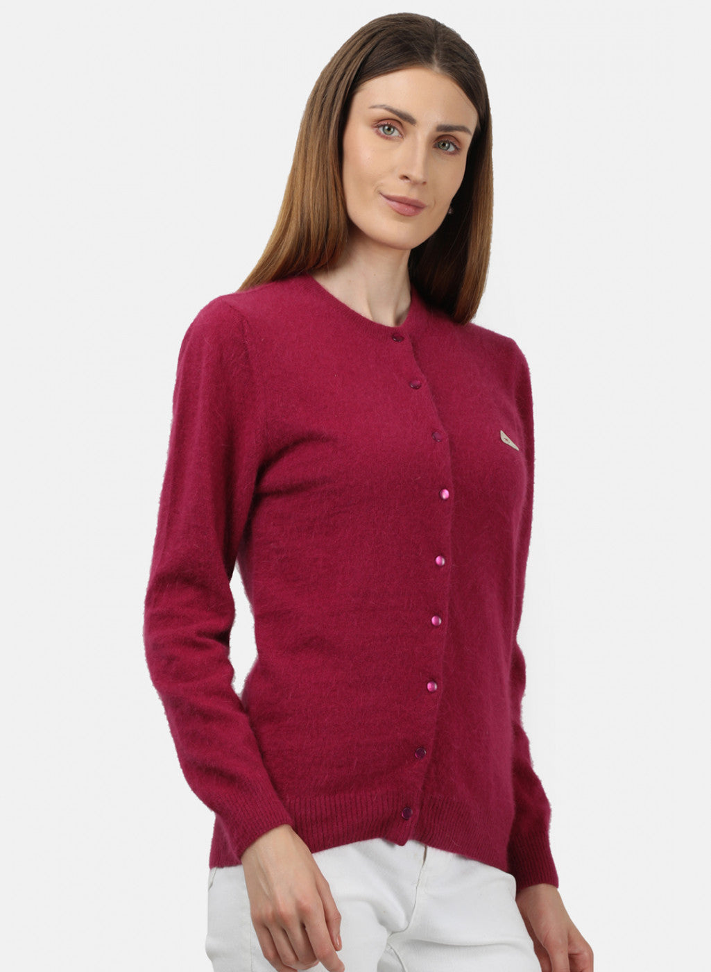 Women Dark Pink Solid Cardigan