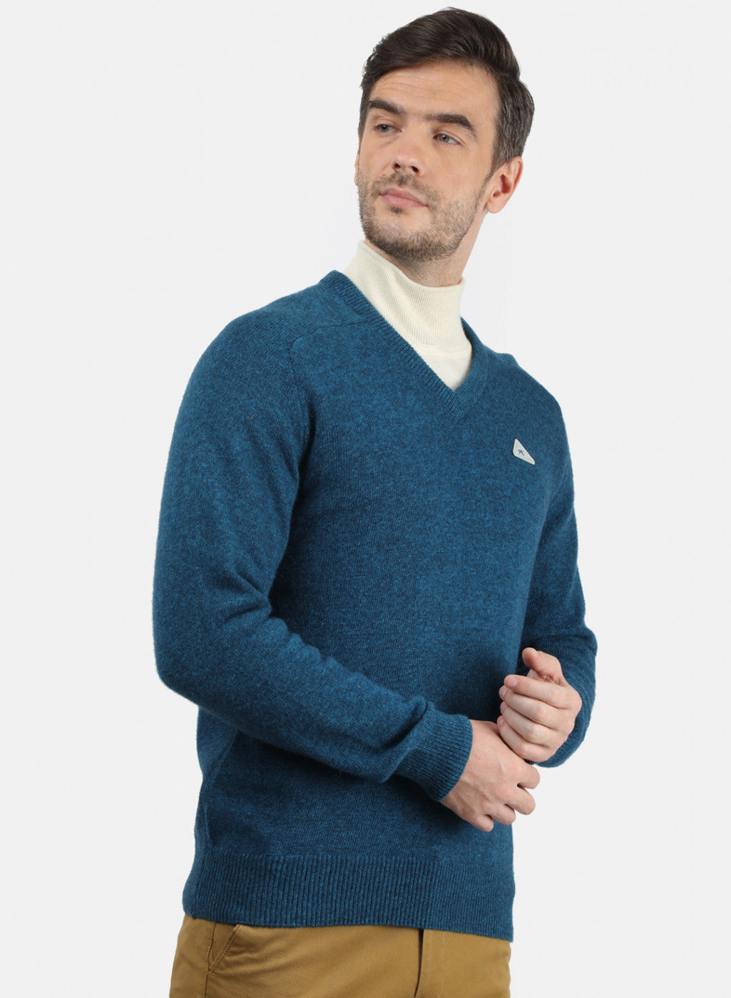 Men Blue Melange Solid Pullover