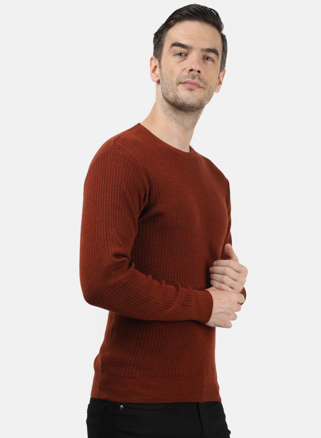 Men Brown Solid Pullover