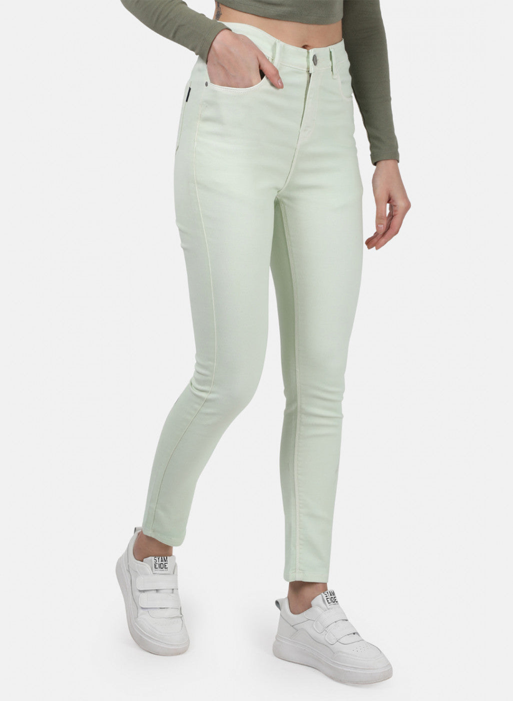 Womens Light Green Plain Denims