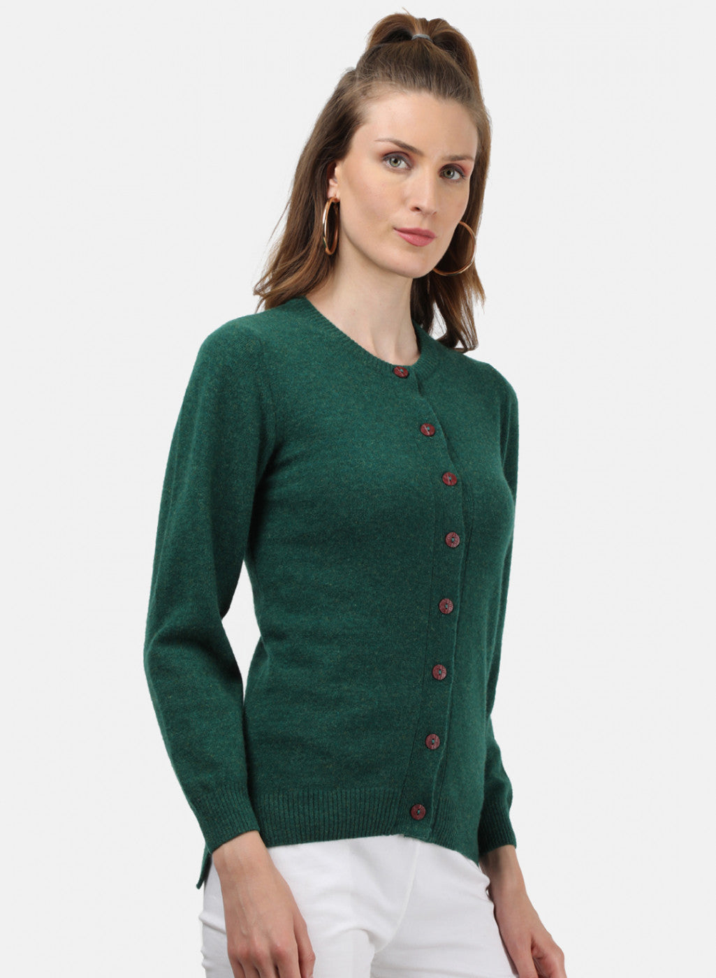 Women Green Solid Cardigan
