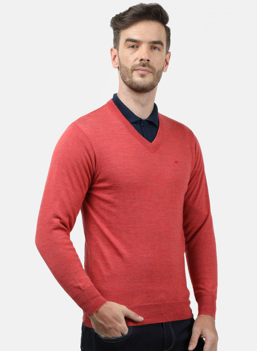 Men Light Red Solid Pullover