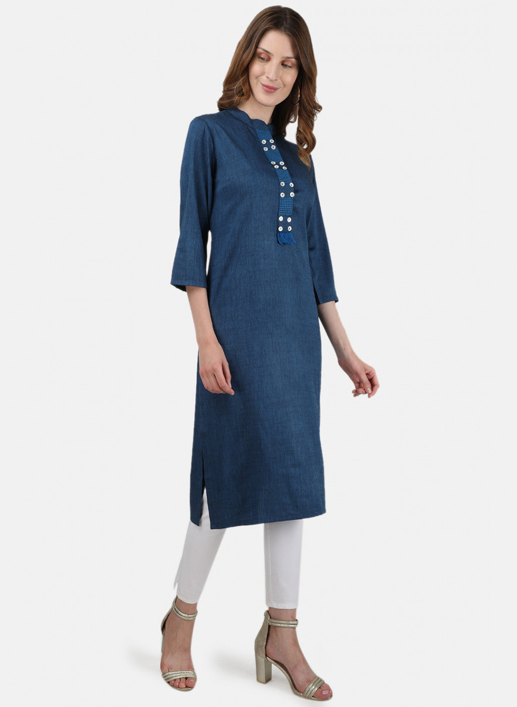 Womens Blue Embroidered Tunic