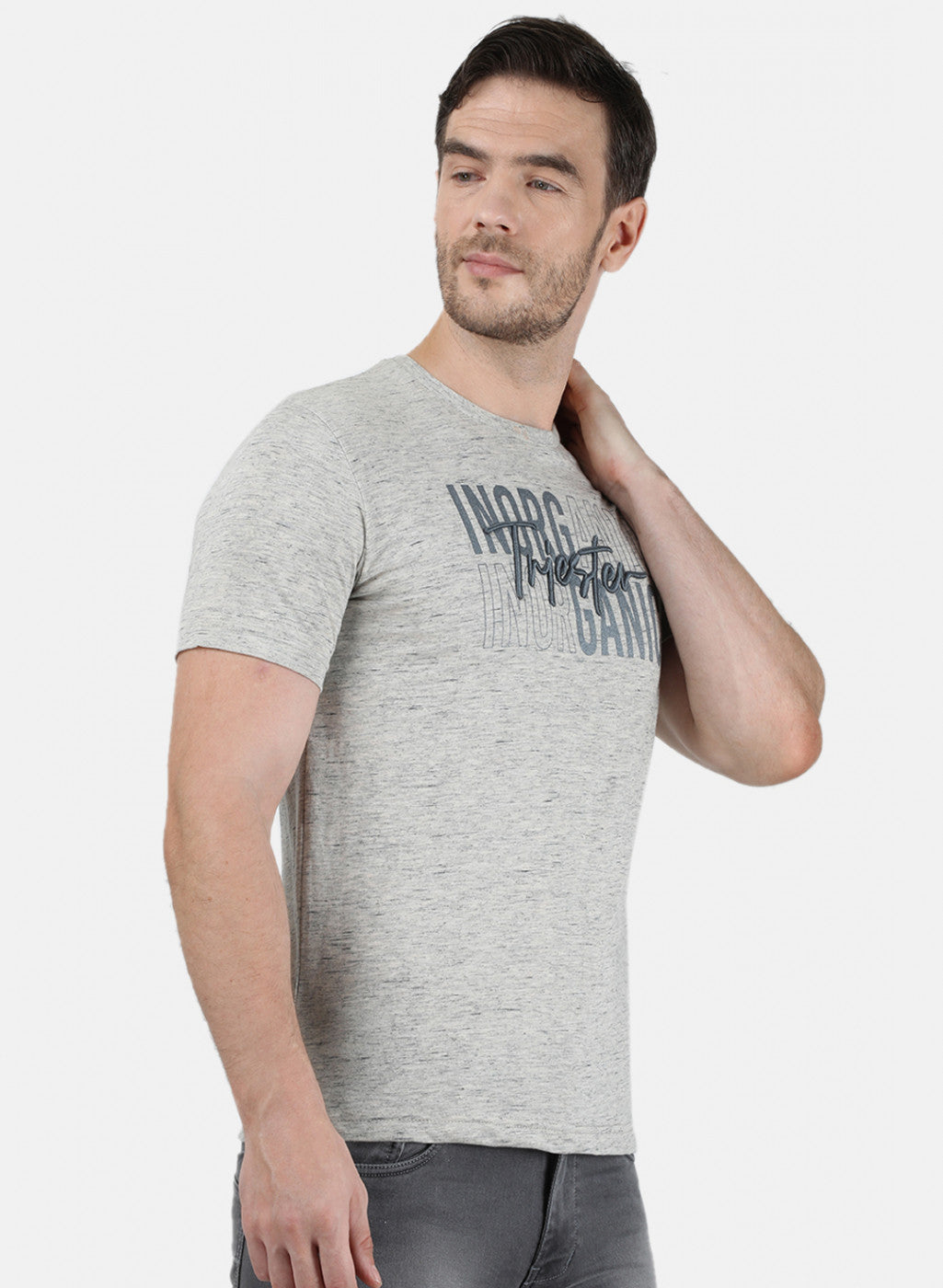 Mens Grey Printed T-Shirt