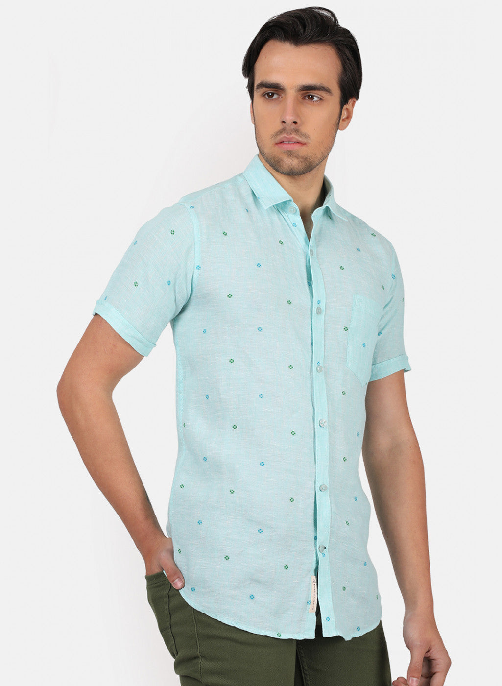 Men Blue Printed Linen Shirt