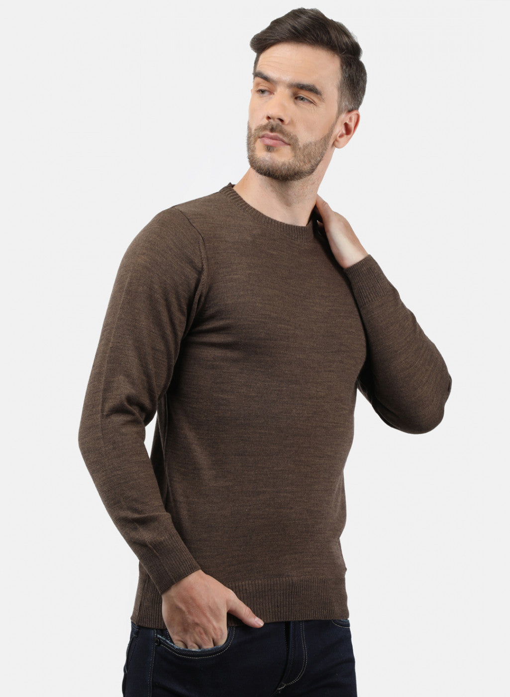 Men Brown Solid Pullover