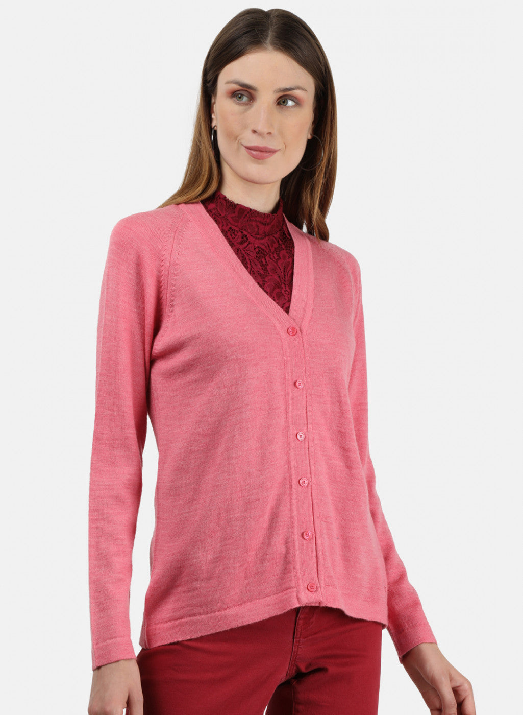 Women Pink Solid Cardigan