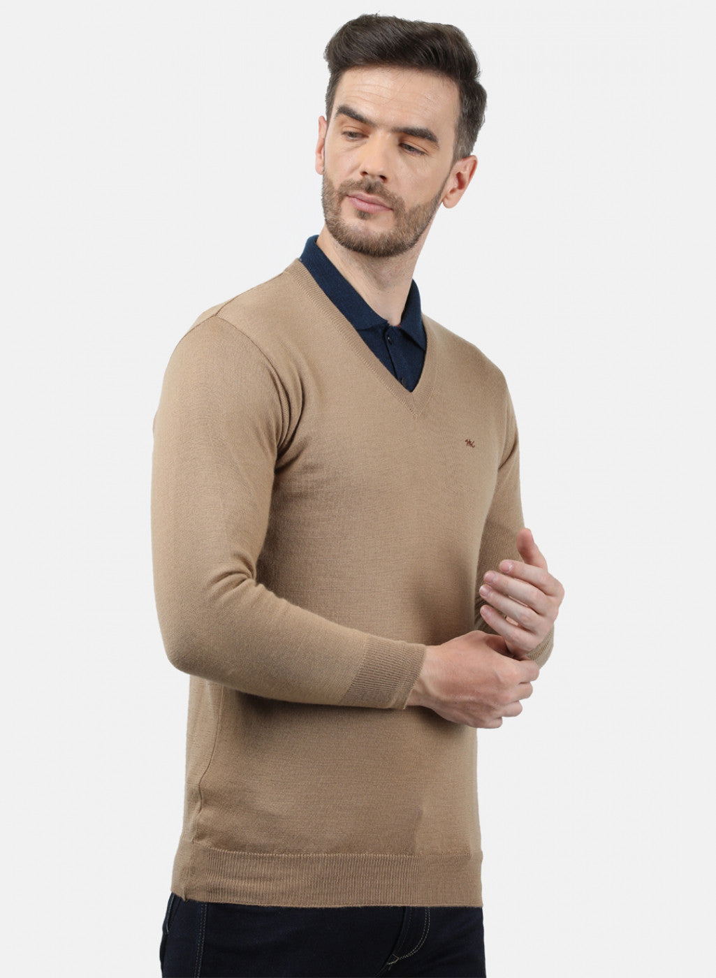Men Beige Solid Pullover