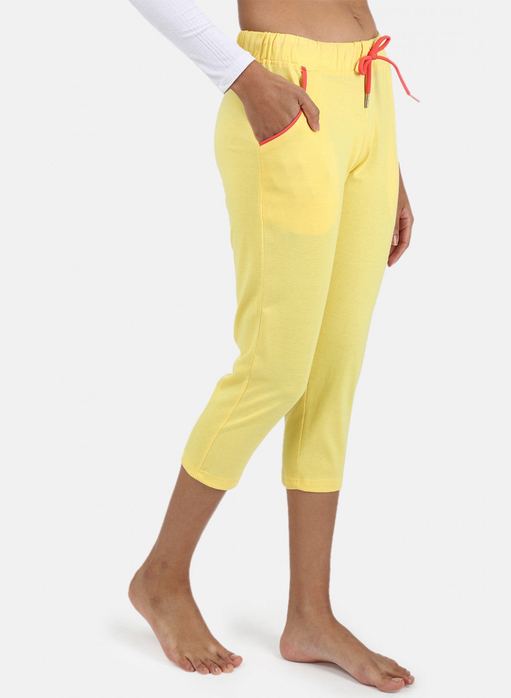 Womens Yellow Plain Capri