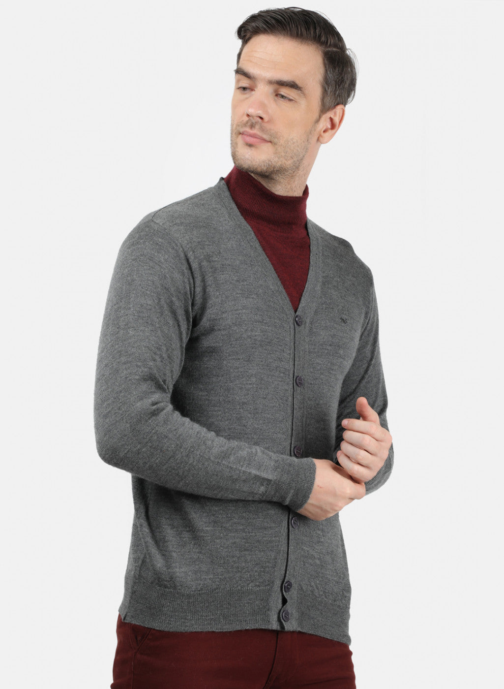 Men Grey Solid Cardigan