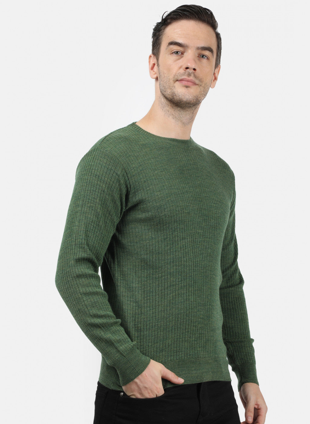 Men Olive Solid Pullover