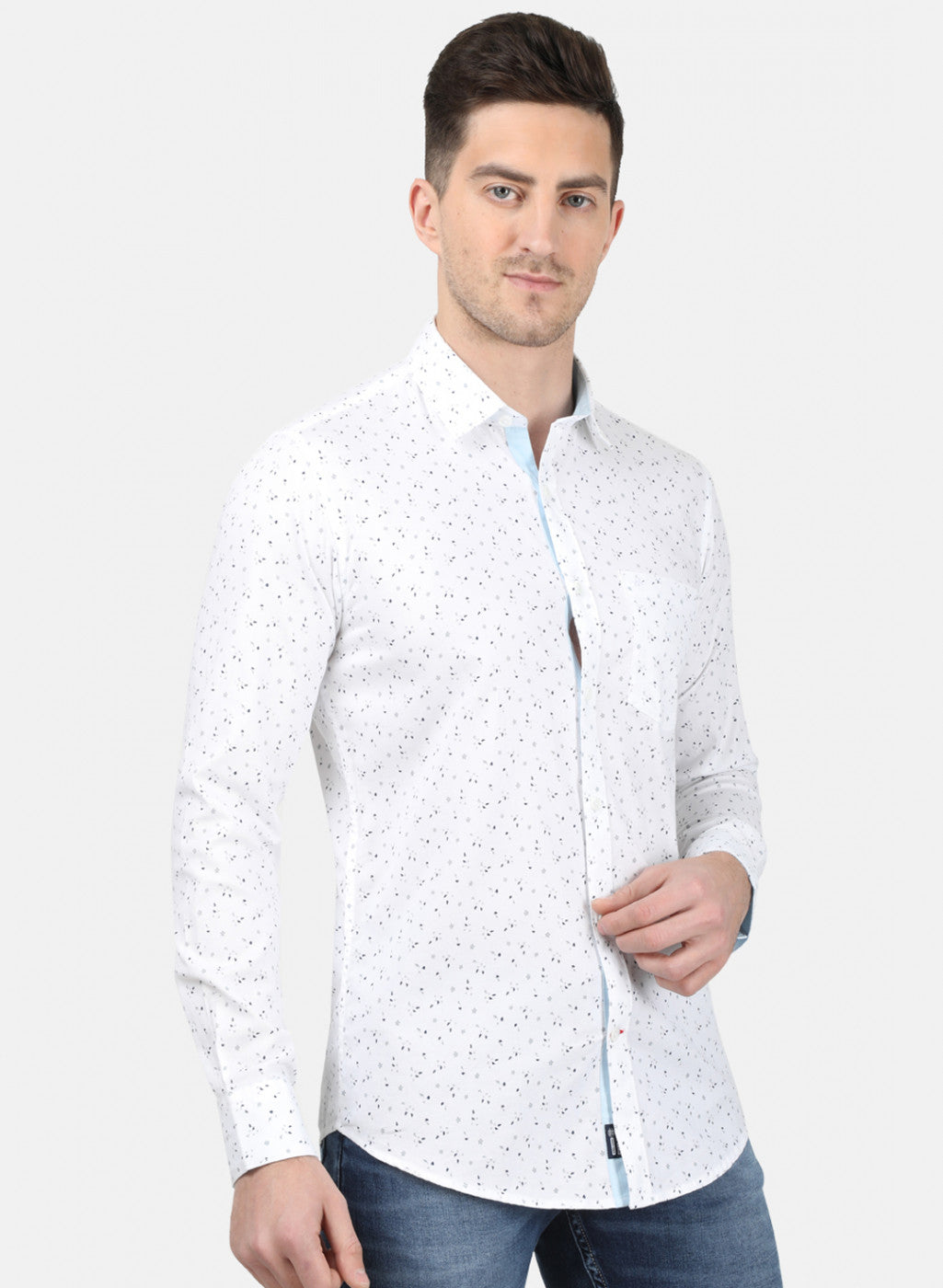 Mens White Printed Shirt