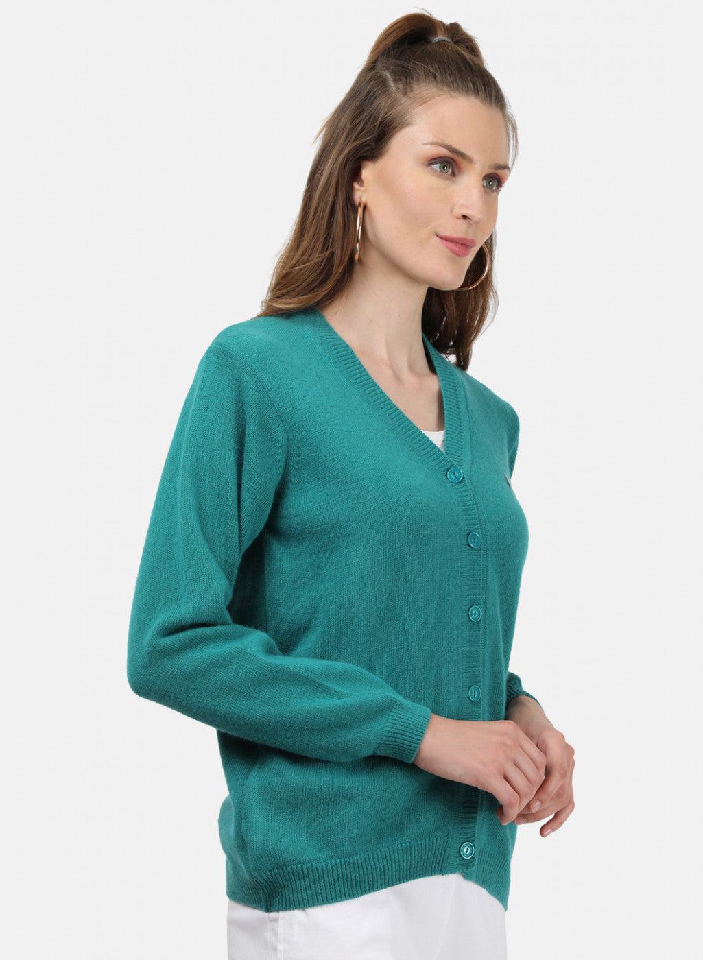 Women Sea Green Solid Cardigan