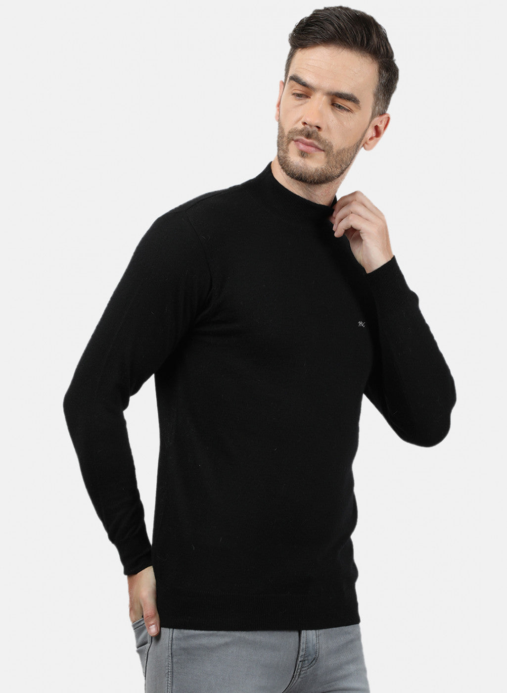 Men Black Solid Pullover