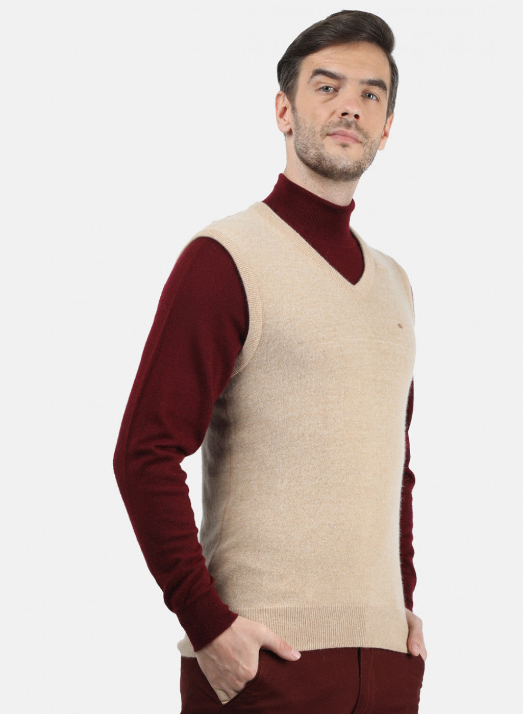 Men Beige Solid Sweater