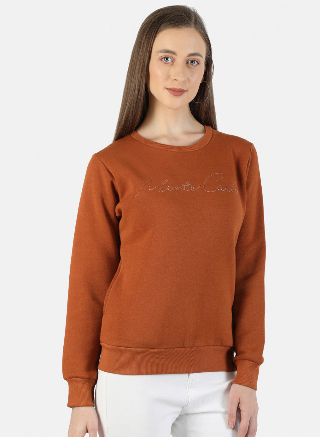 Women Brown Embroidered Sweatshirt