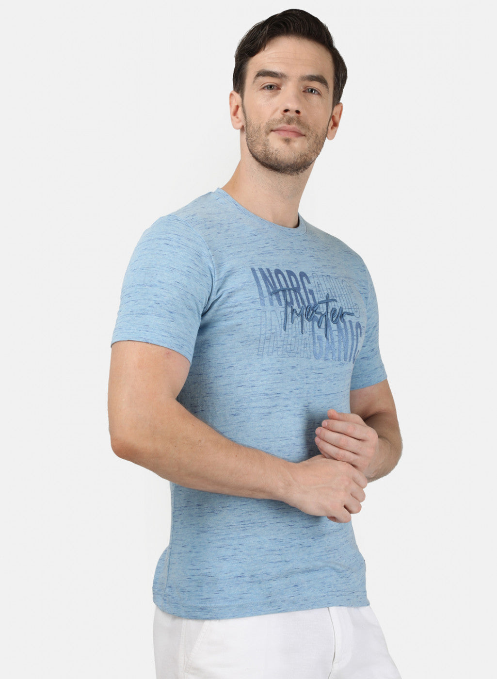 Mens Sky Blue Printed T-Shirt