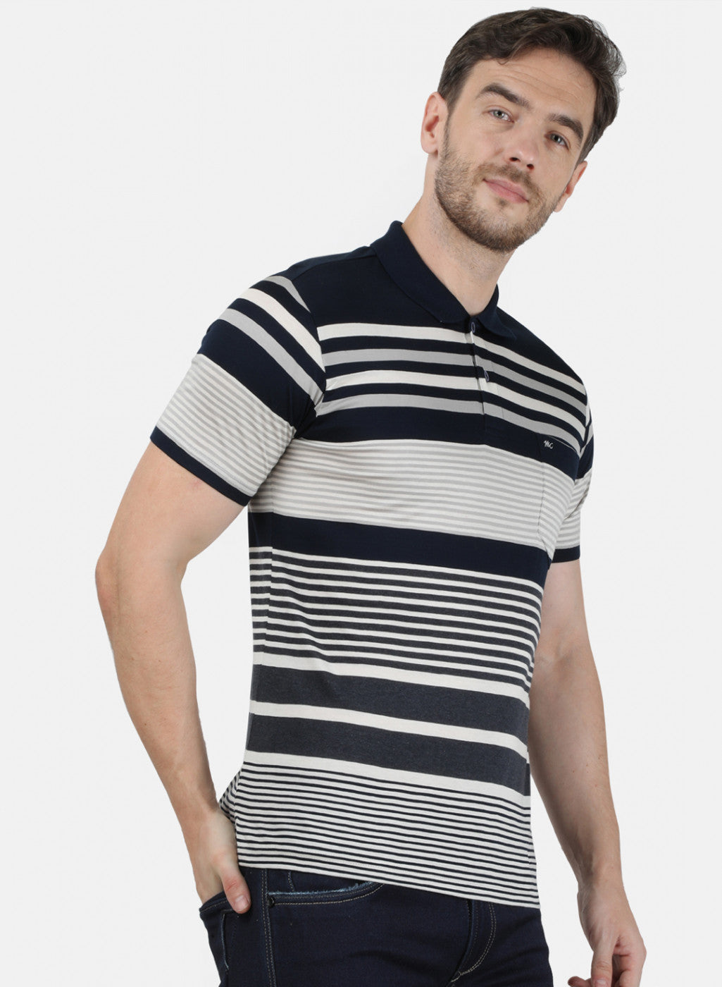 Mens NAvy Blue Stripe Collar T-Shirts