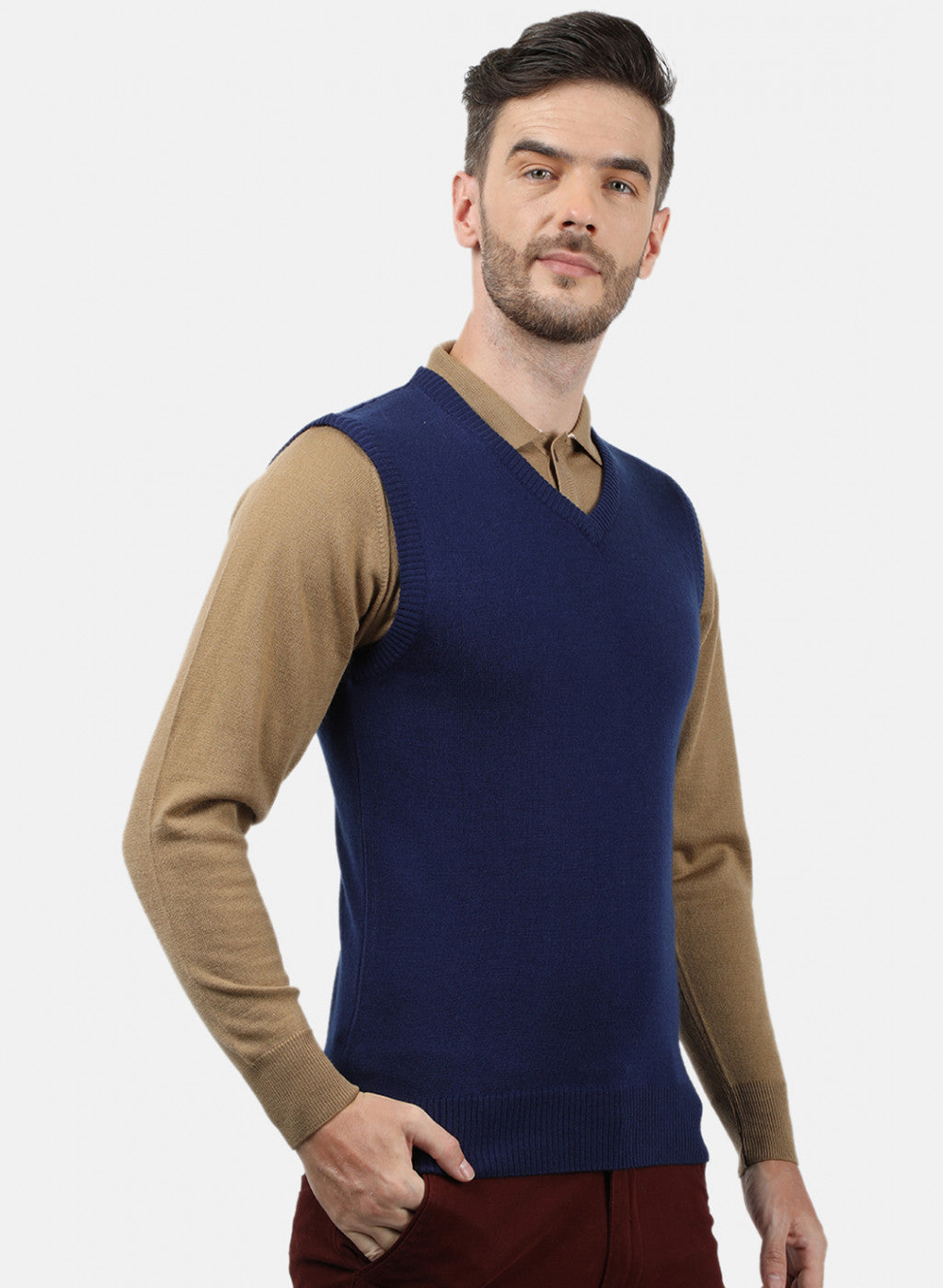 Men Blue Solid Sweater