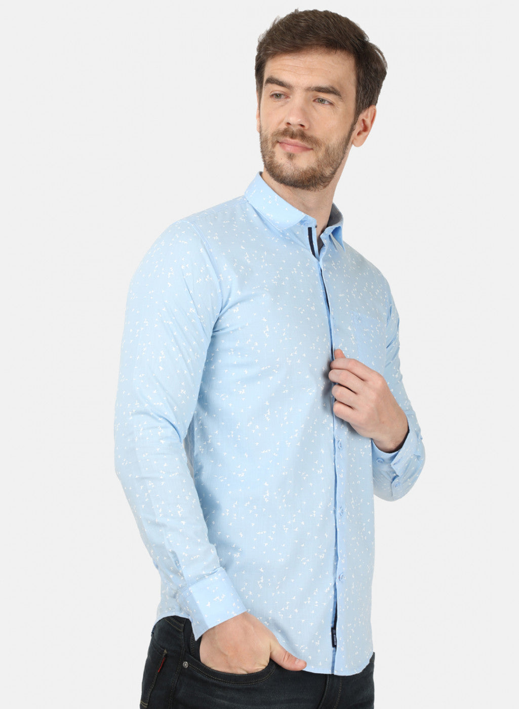Mens Sky Blue Printed Shirt