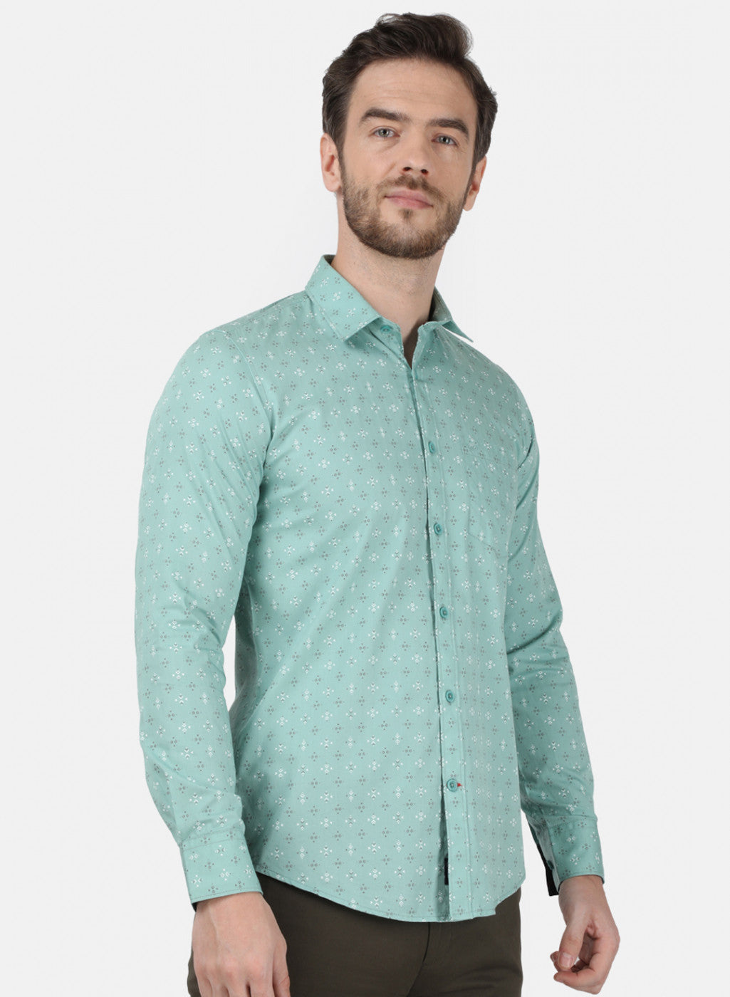 Mens Green Printed Shirt