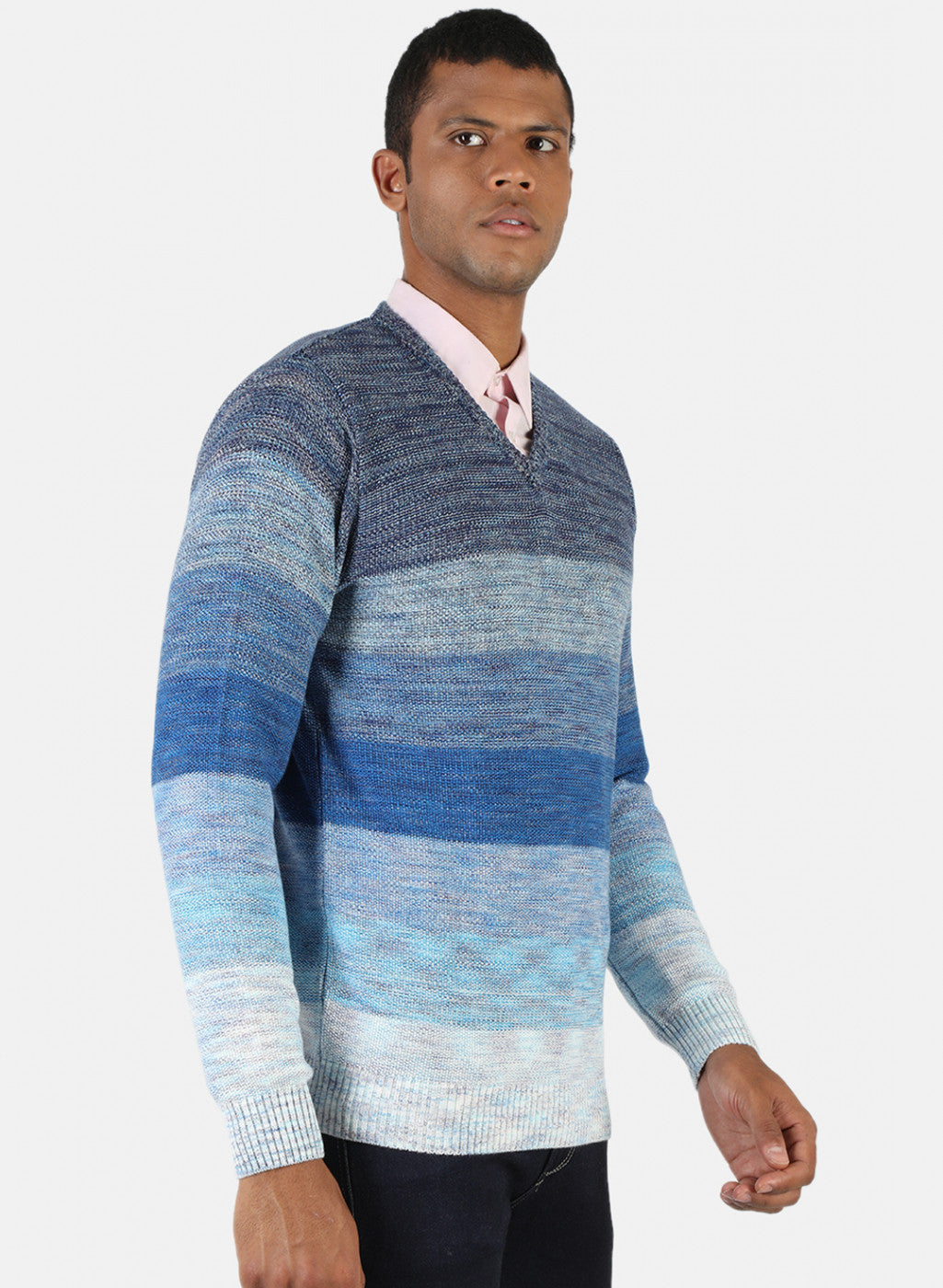 Men Grey & Blue Solid Pullover