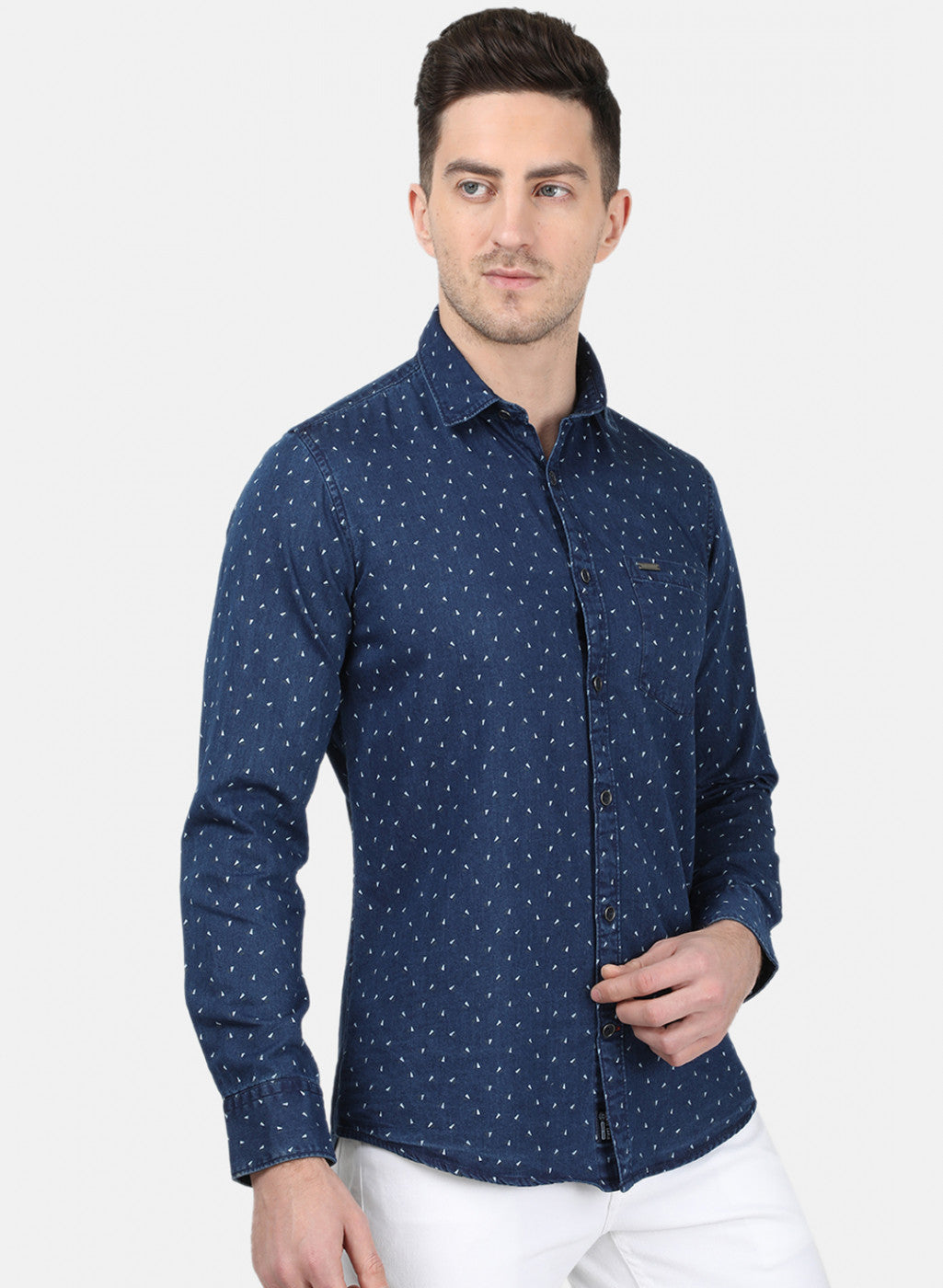 Mens Blue Printed Shirt