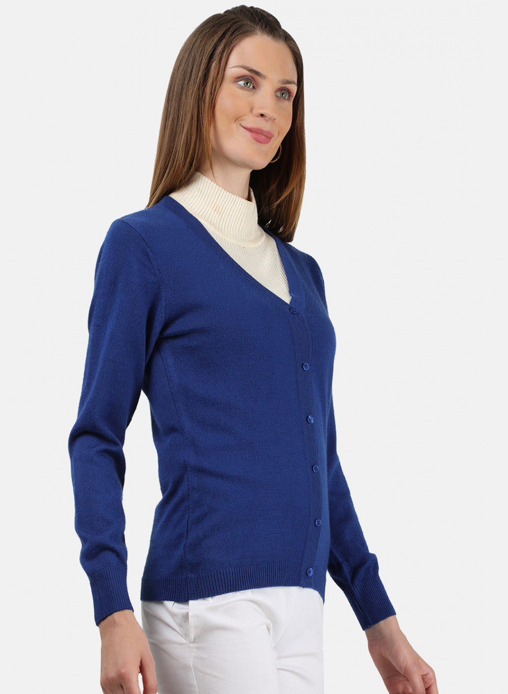 Women Royal Blue Solid Cardigan