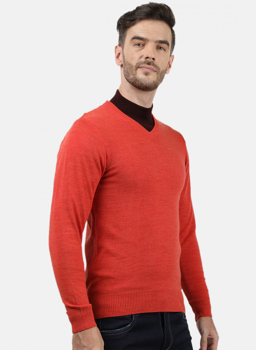 Men Orange Solid Pullover