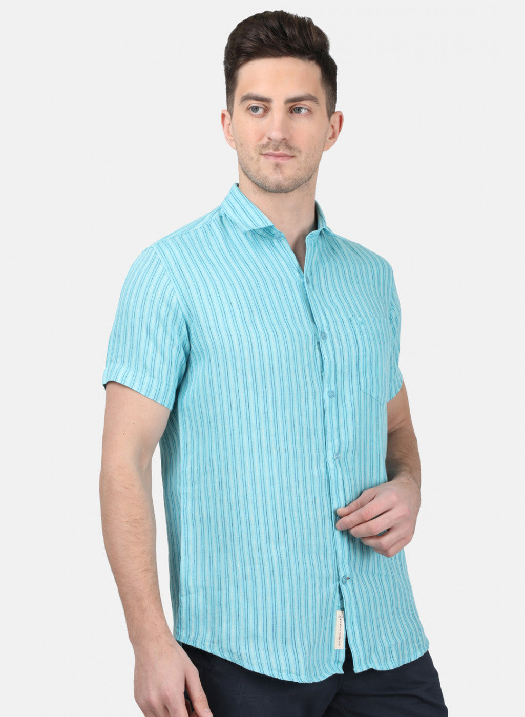 Mens Blue Stripe Linen Shirt