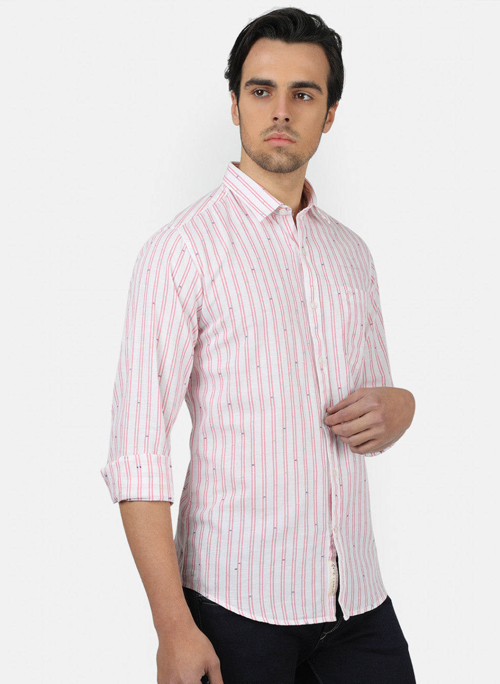 Men Red Stripe Linen Shirt