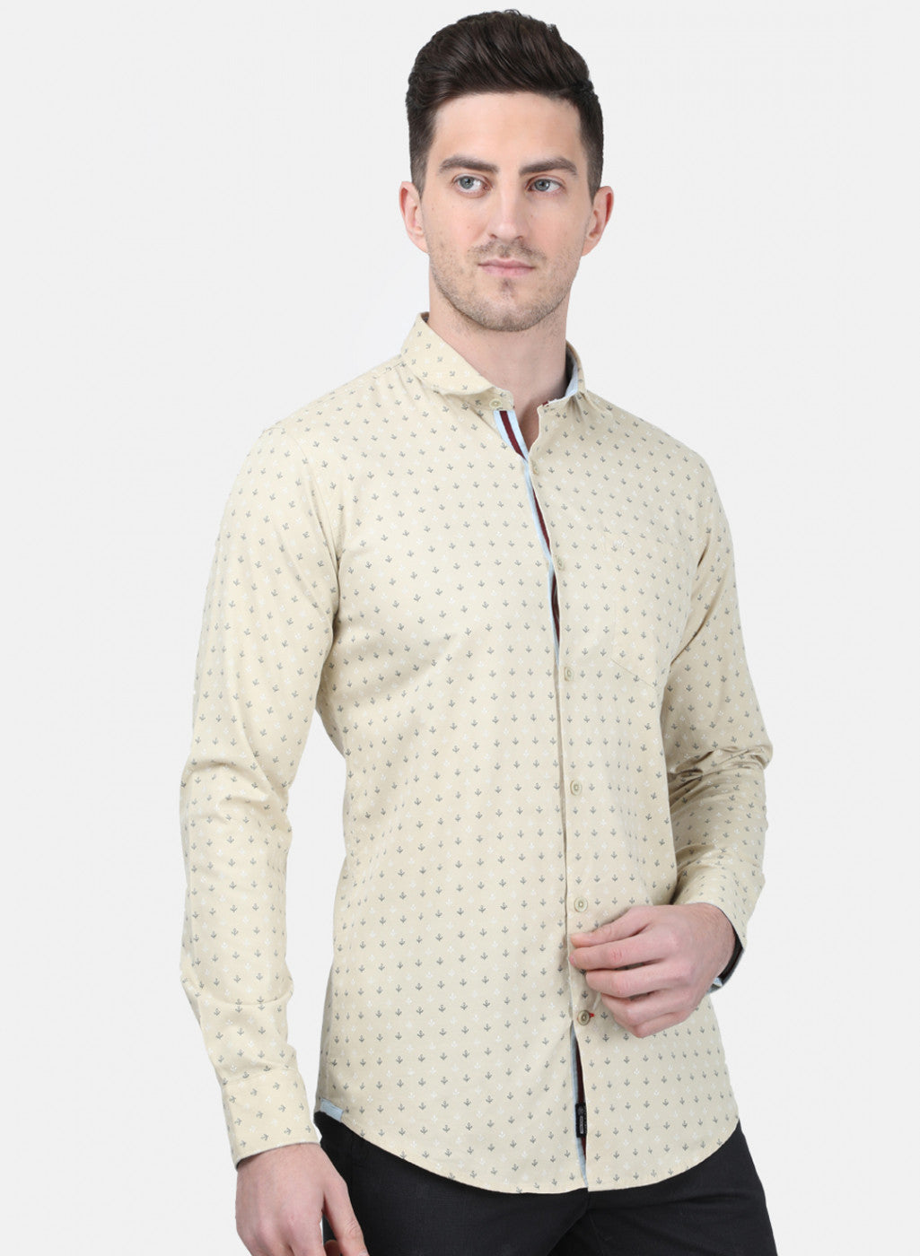 Mens Beige Printed Shirt