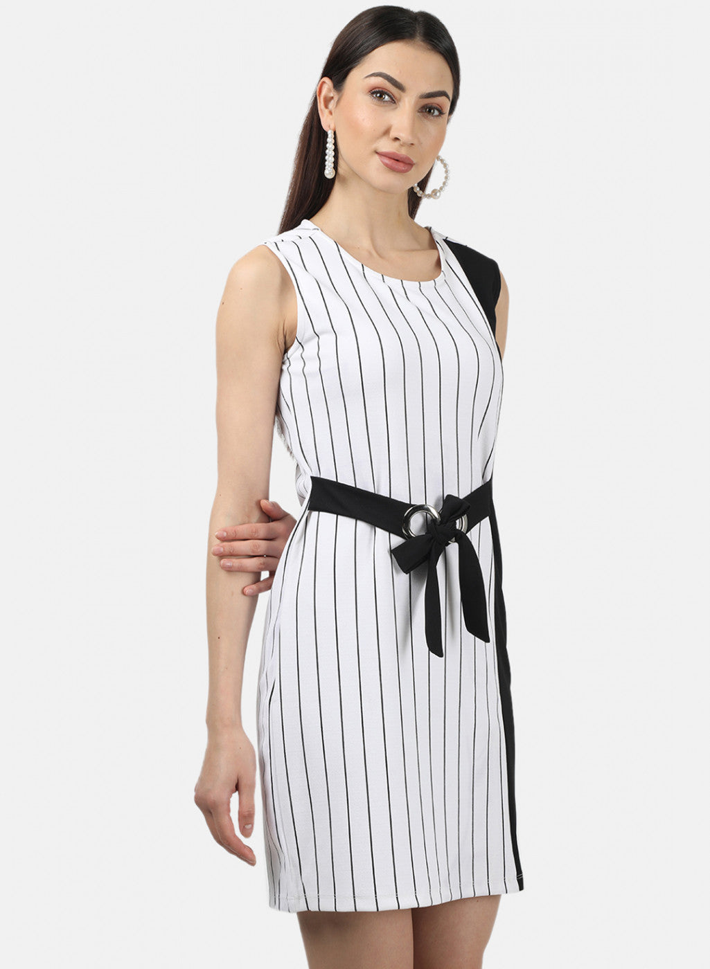 Womens White & Black Stripe Dress