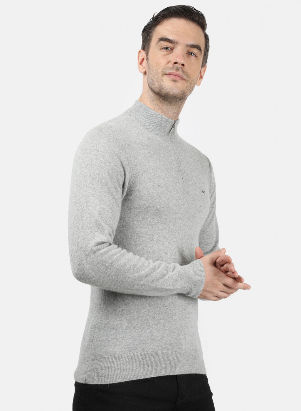 Men Light Grey Solid Pullover
