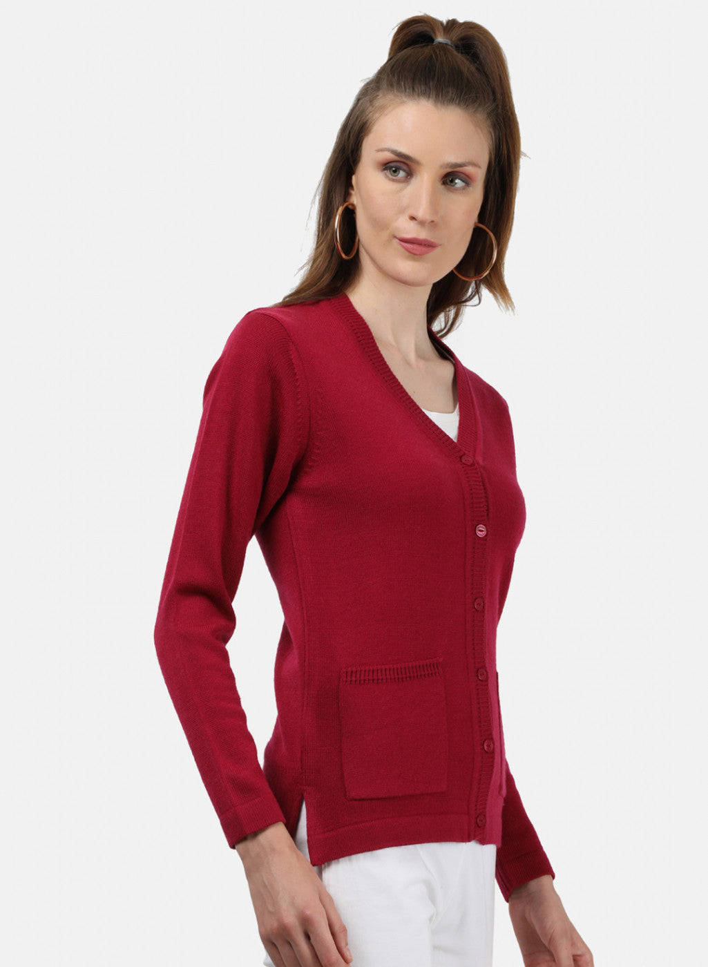 Women Maroon Solid Cardigan