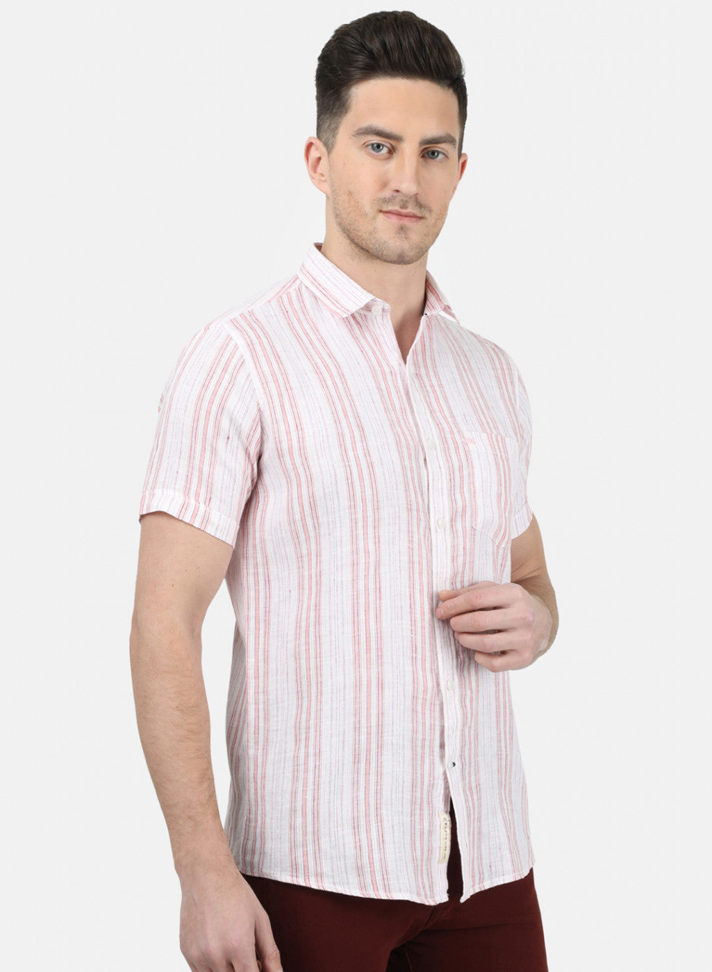 Mens Orange Stripe Linen Shirt