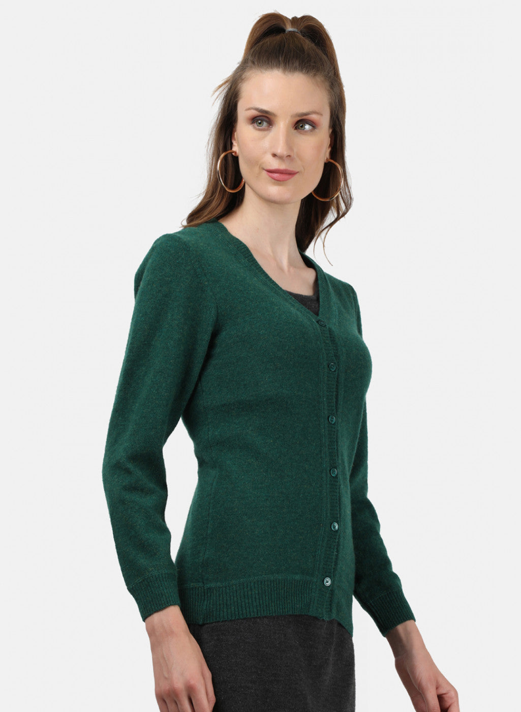 Women Green Solid Cardigan