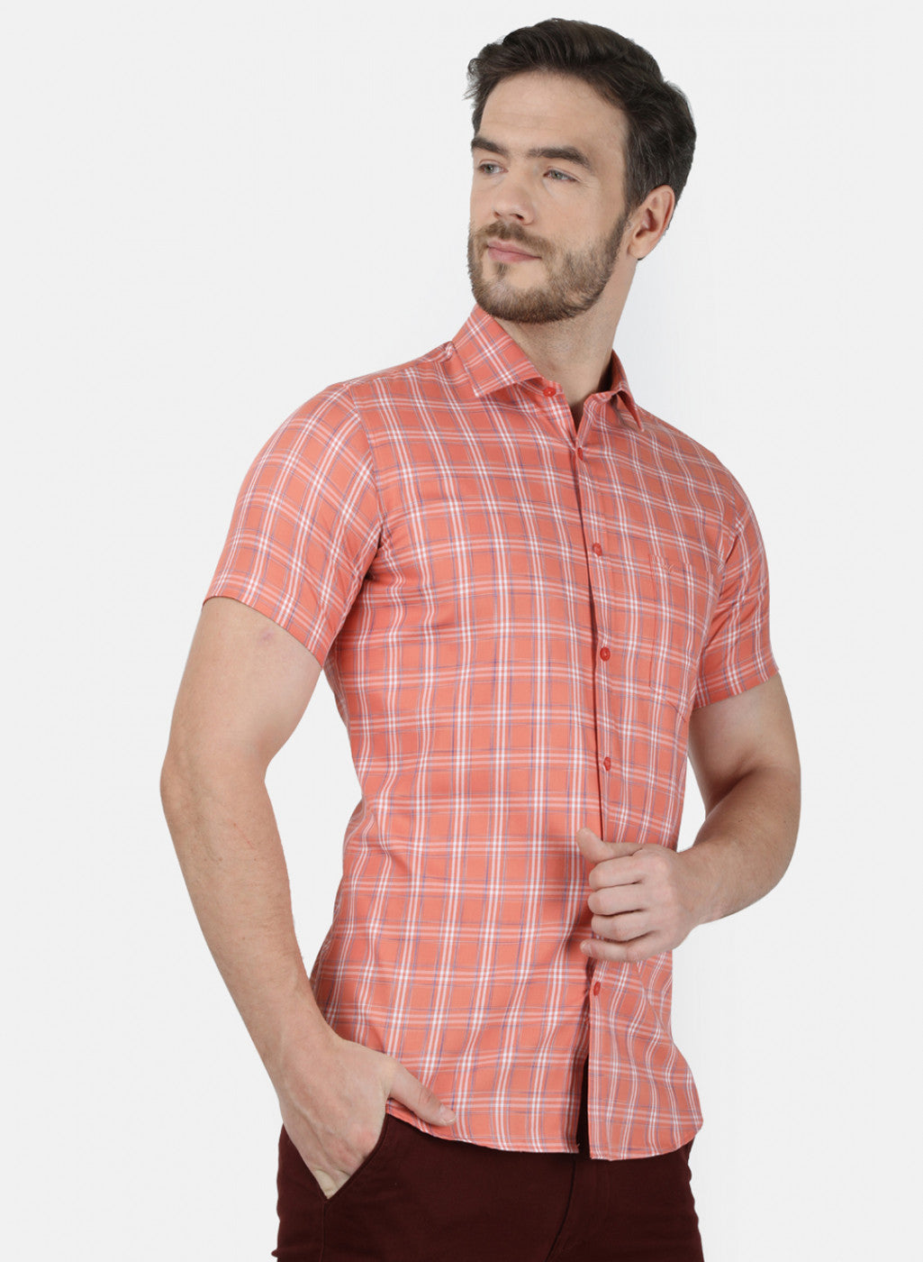 Mens Orange Check Shirt