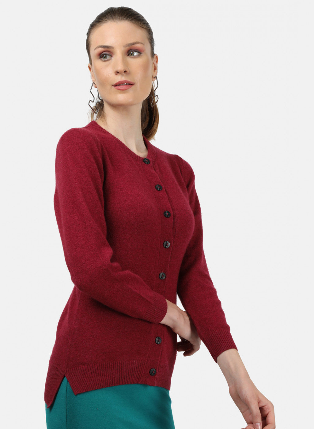 Women Maroon Solid Cardigan