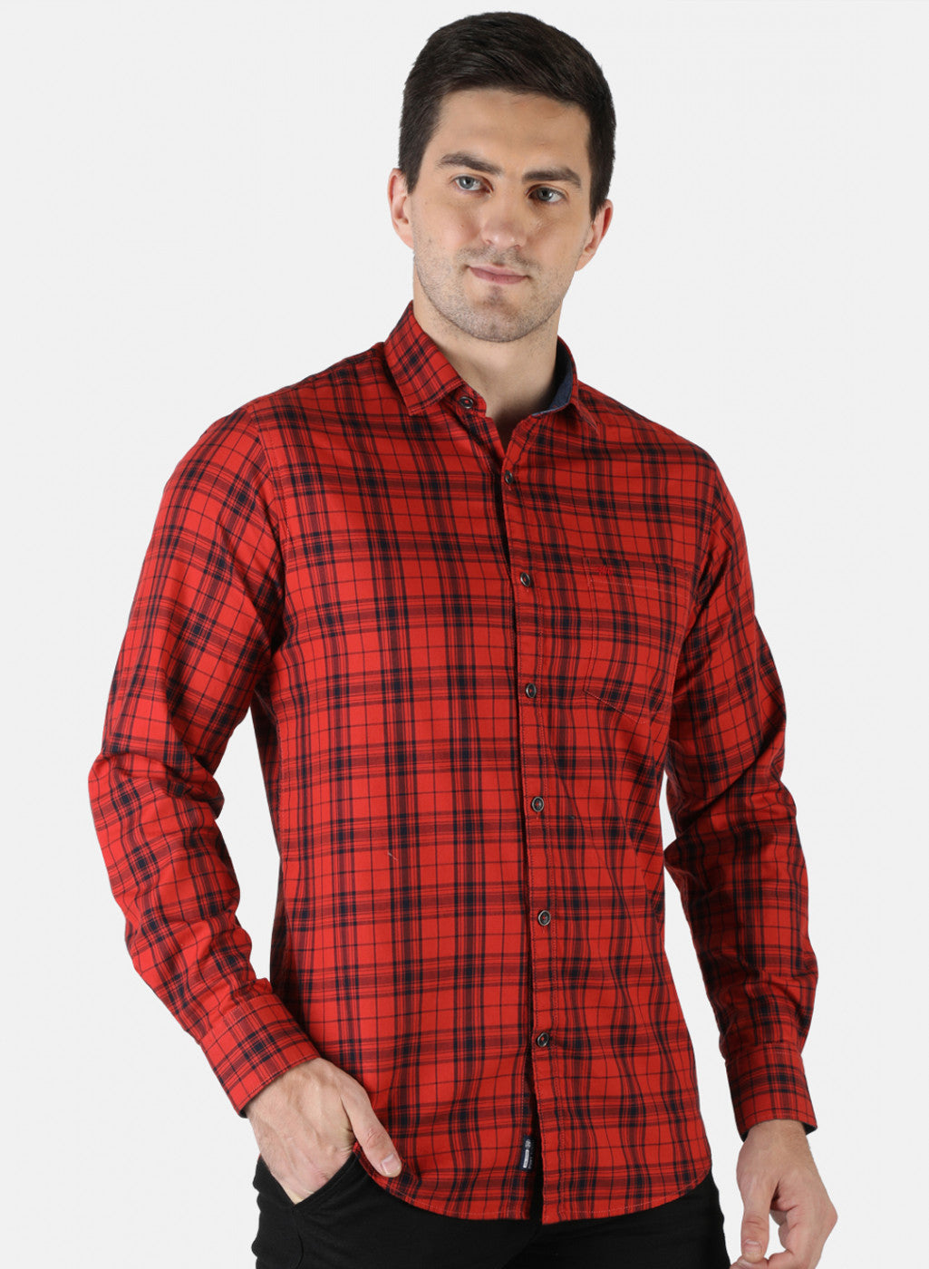 Men Orange Check Shirt