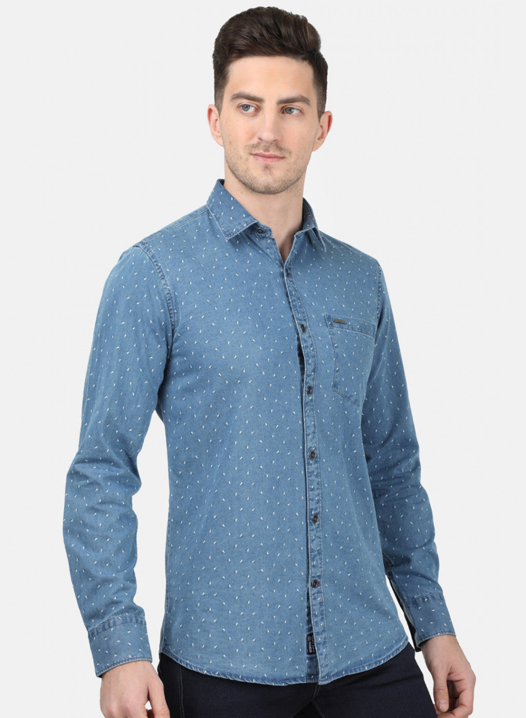 Mens Blue Printed Shirt