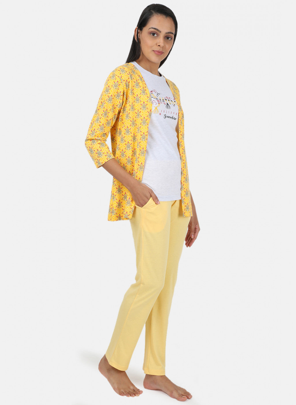 Womens Yellow Printed Combo Set