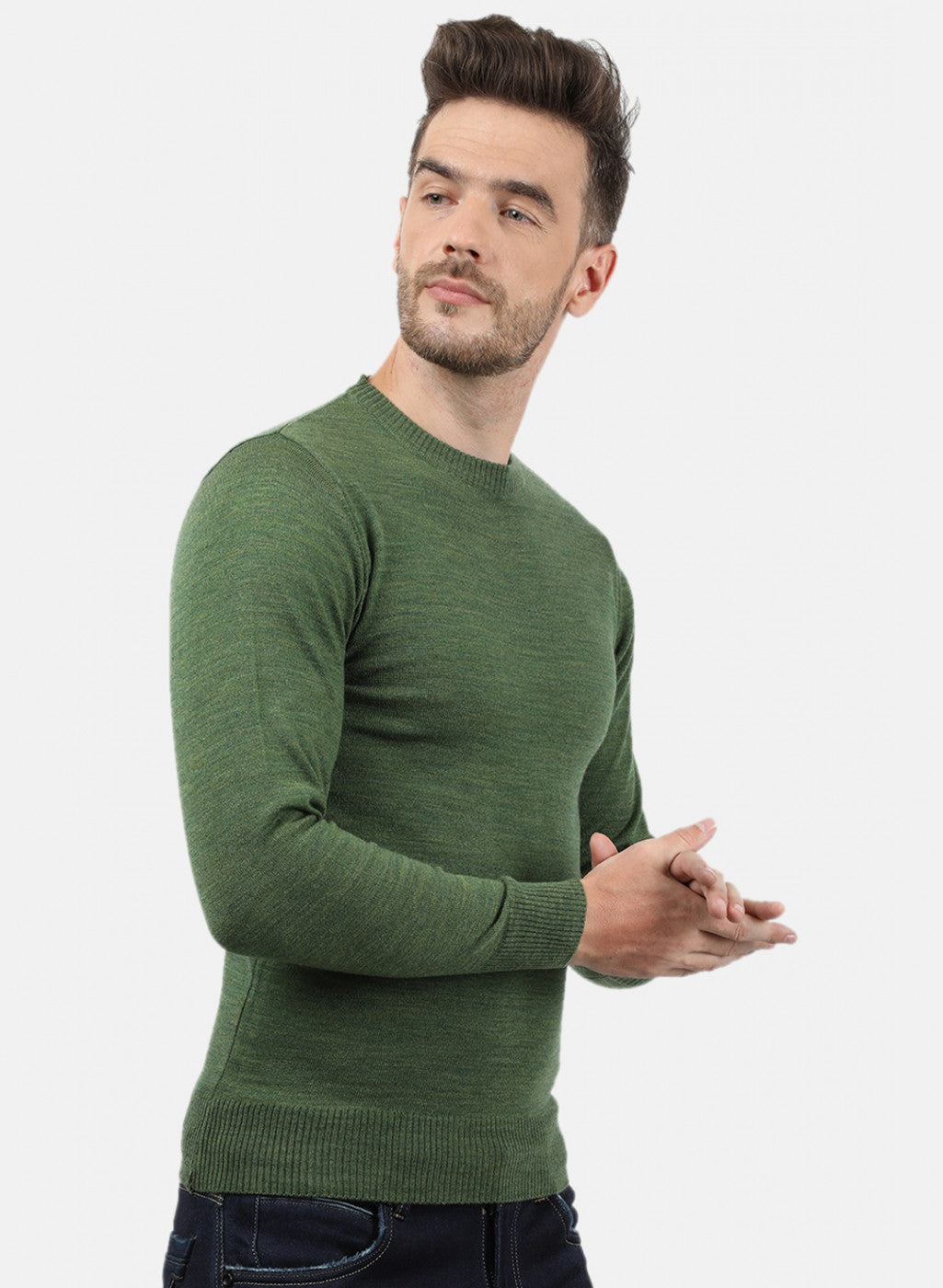 Men Olive Solid Pullover