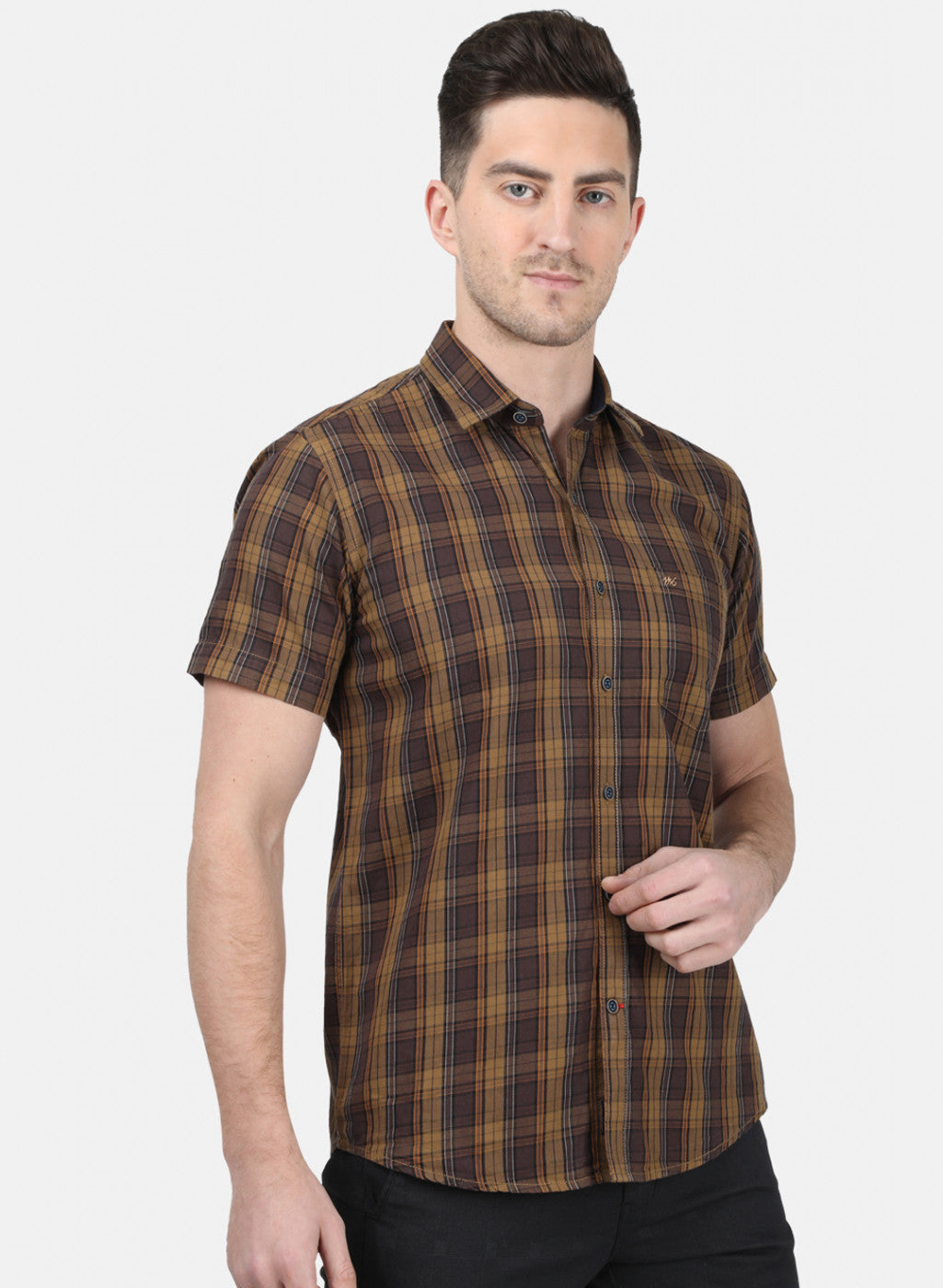 Mens Brown Check Shirt