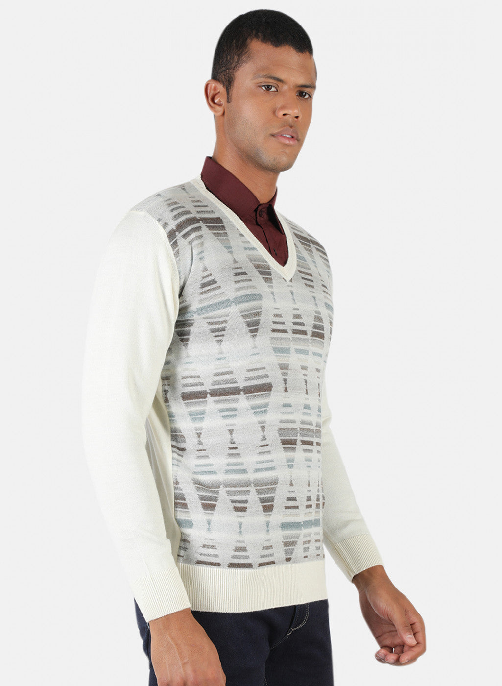 Men Off White Solid Pullover