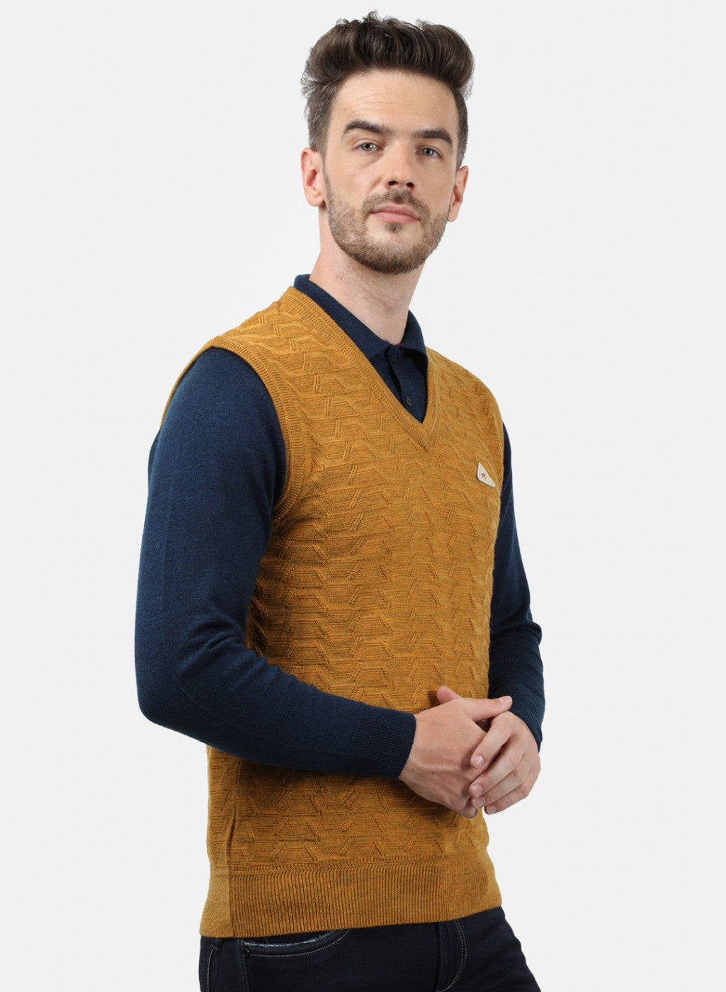 Men Gold Self Sweater
